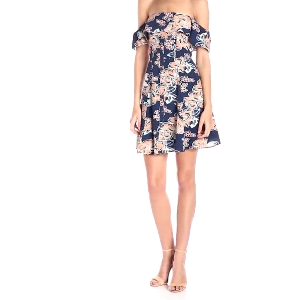 Lovers + Friends Navy Floral Off Shoulder Dress